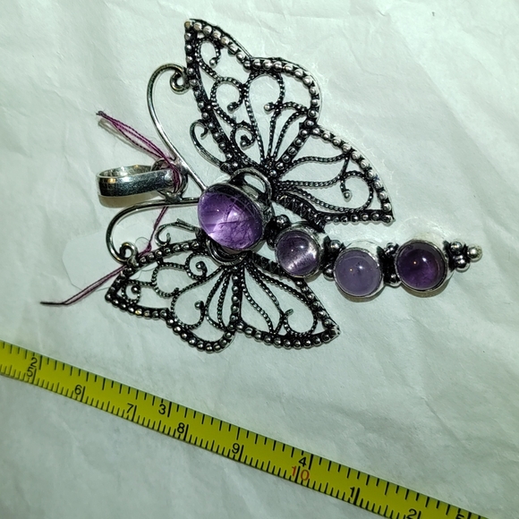 New Large sterling silver Amethyst Butterfly pendant - Picture 7 of 7
